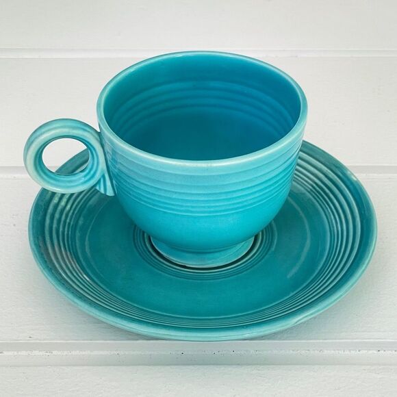 Fiestaware Vintage Original Turquoise Glaze Teacup and Saucer Circa 1937-1959 - Picture 1 of 8